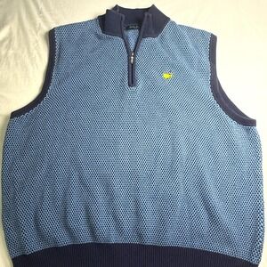 Bobby Jones Masters Golf Sweater Vest XXL Blue Silk Cashmere Cotton Quarter Zip